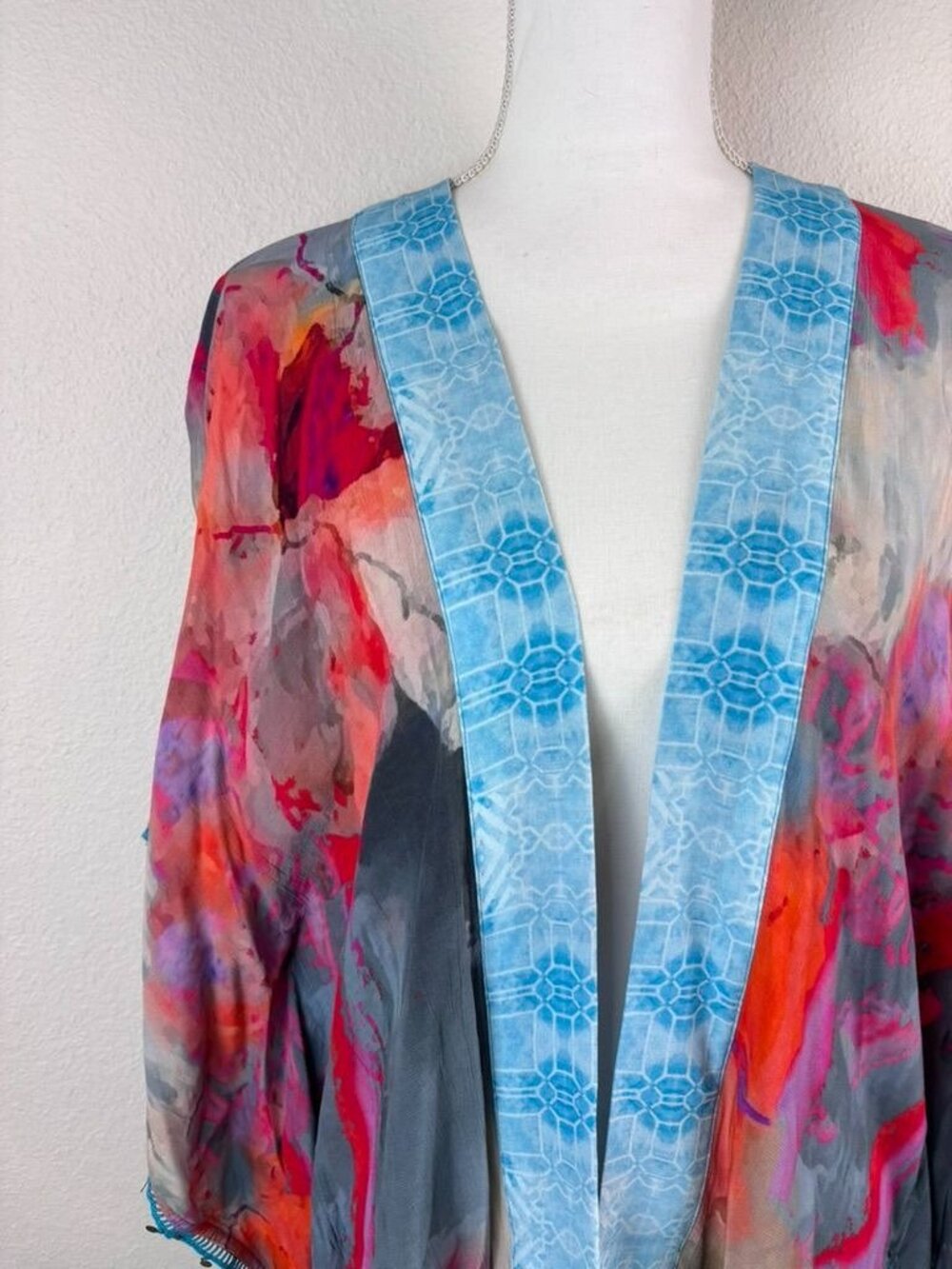 Soft Surroundings small medium watercolor abstract art to wear poncho cardigan